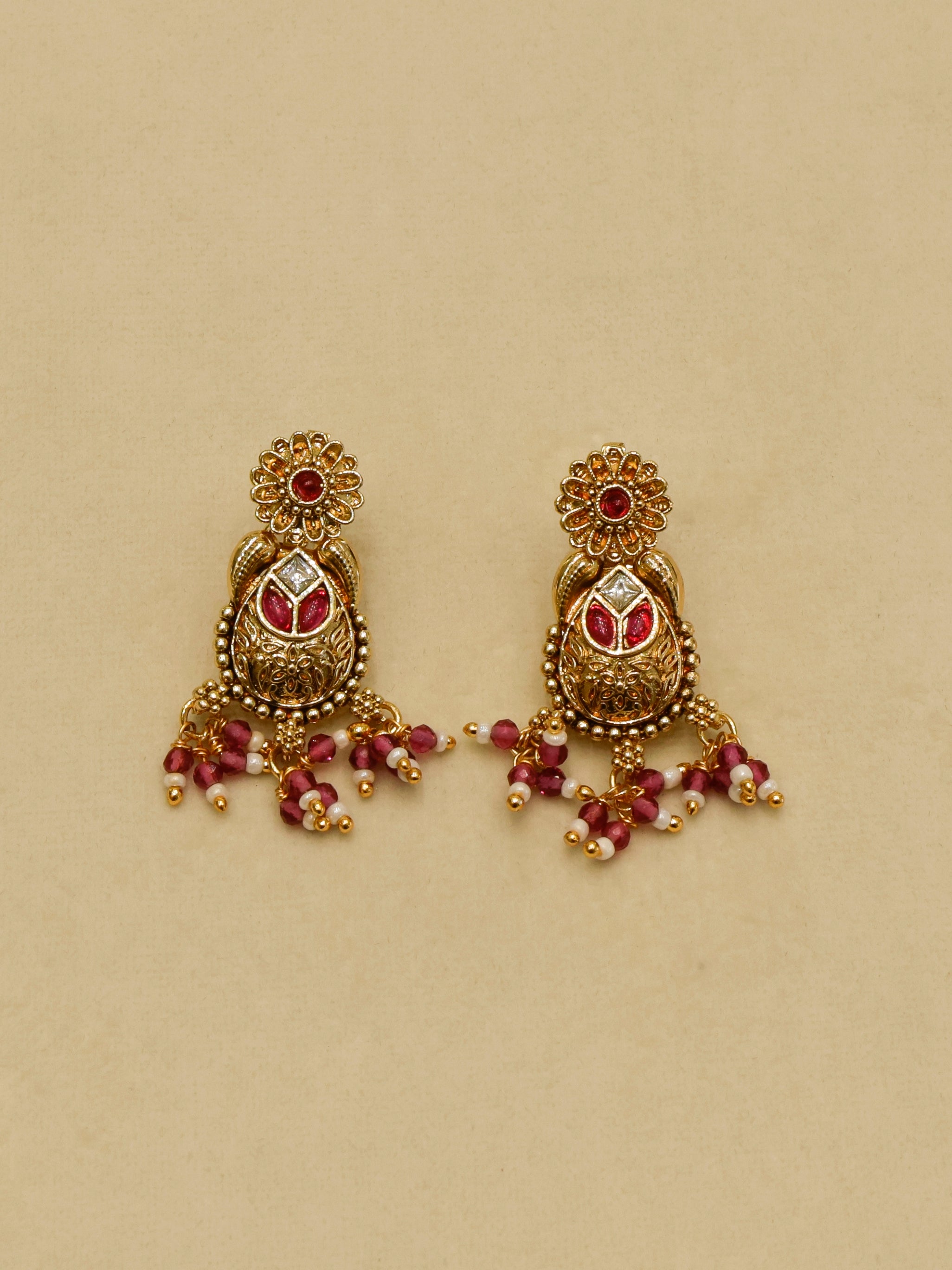Aanura Temple Bridal Necklace with Ruby & Bead Strands