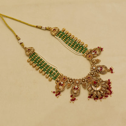 Aanura Temple Bridal Necklace with Ruby & Bead Strands