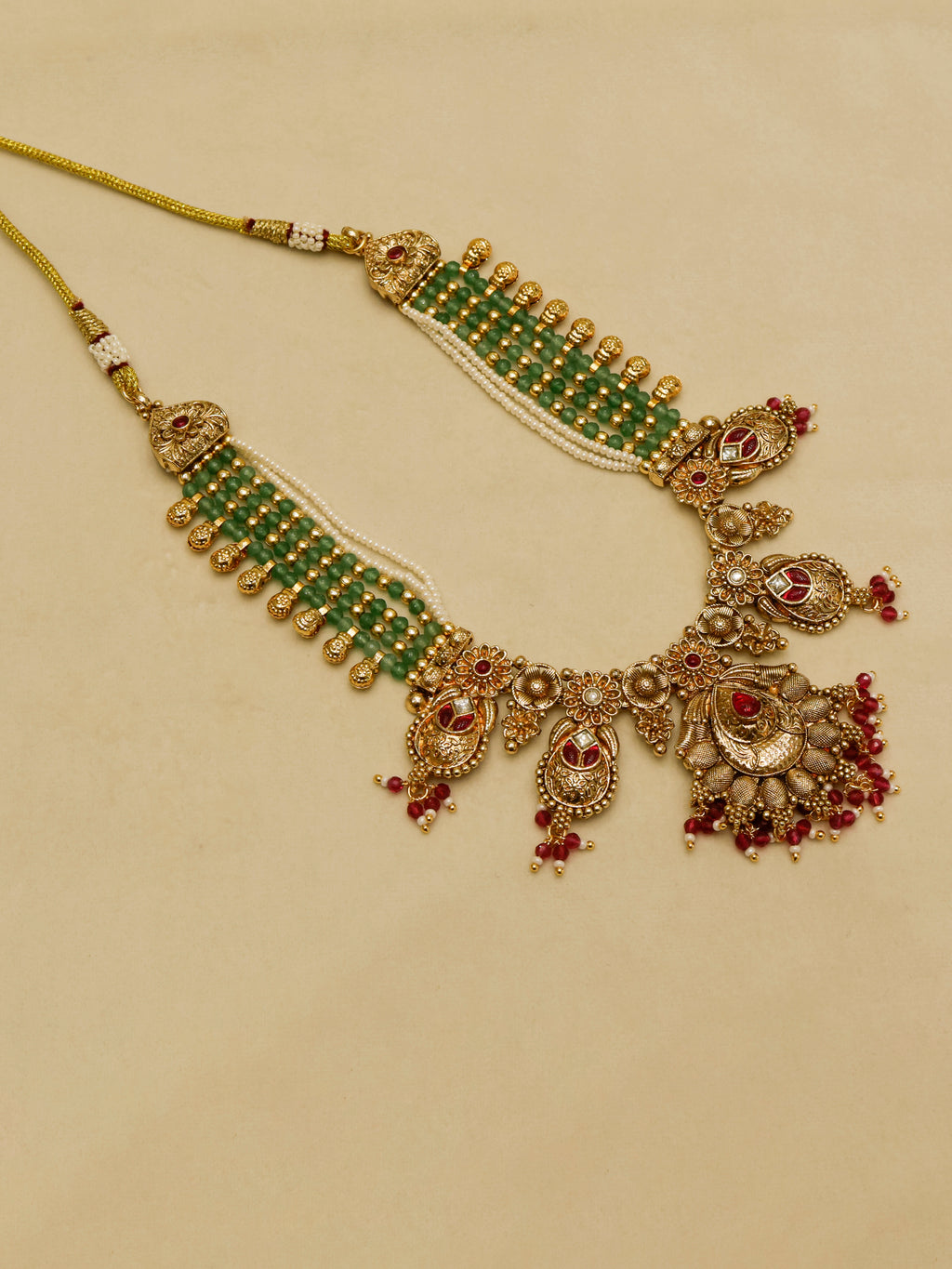 Aanura Temple Bridal Necklace with Ruby & Bead Strands