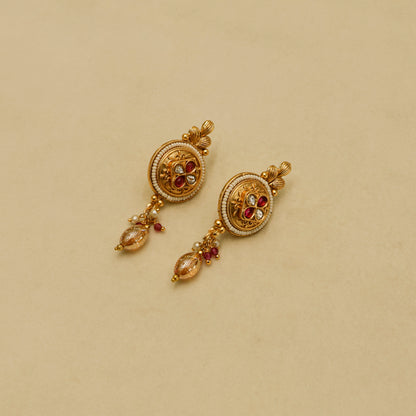 Aanura Antique Long Necklace with Ruby Pendant & Pearls