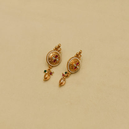 Aanura Antique Long Necklace with Ruby Pendant & Pearls