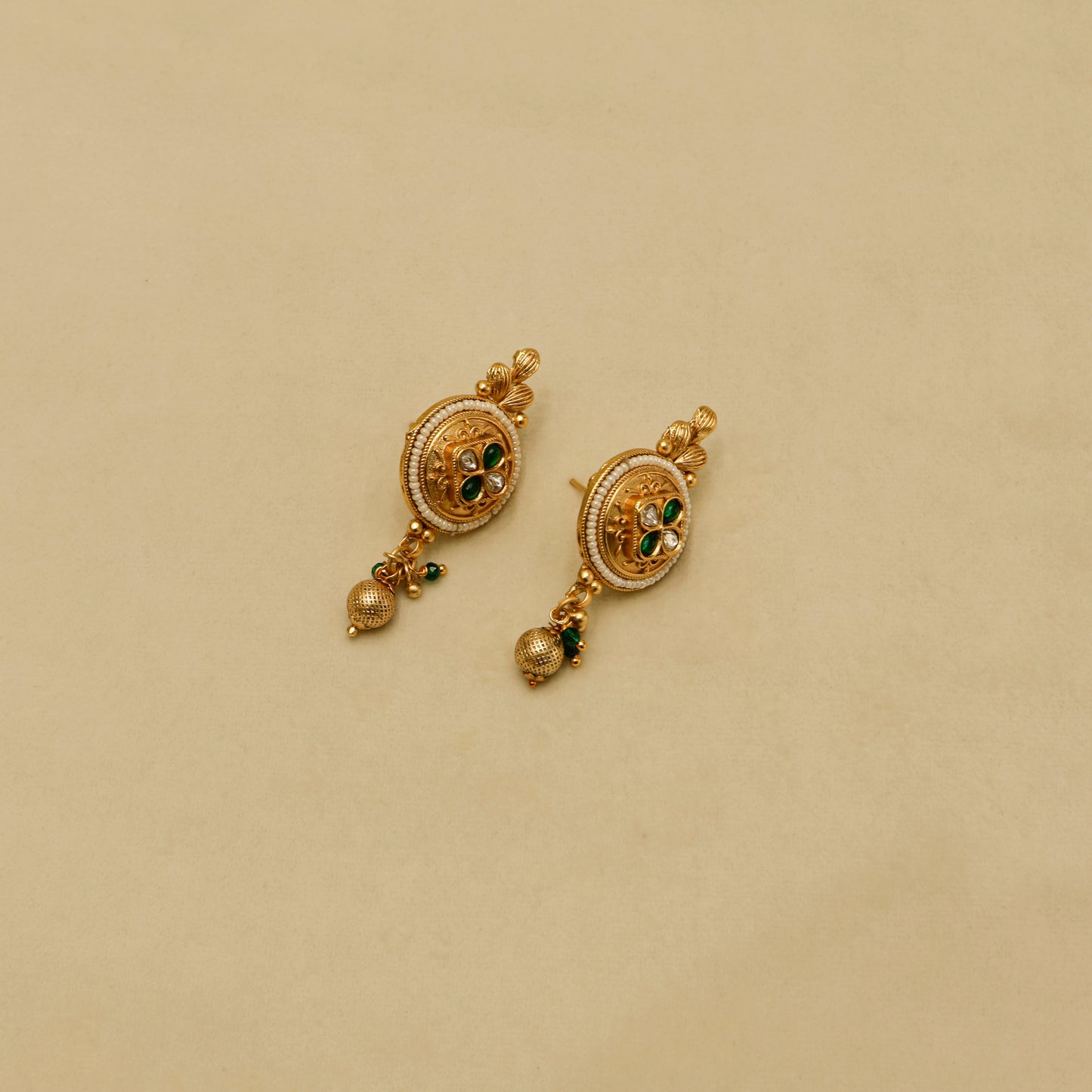 Aanura Antique Long Necklace with Ruby Pendant & Pearls