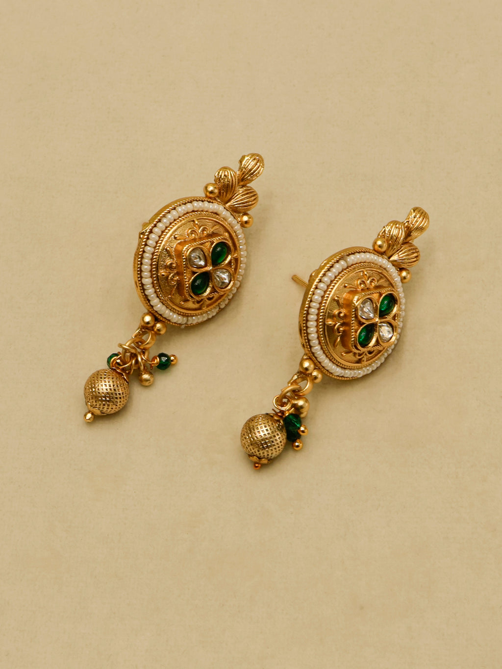 Aanura Antique Long Necklace with Ruby Pendant & Pearls