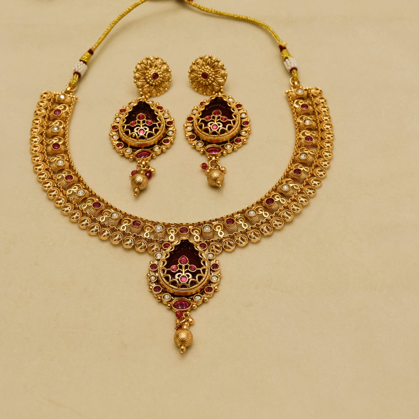 Aanura Antique Necklace with Ruby Teardrop Pendant