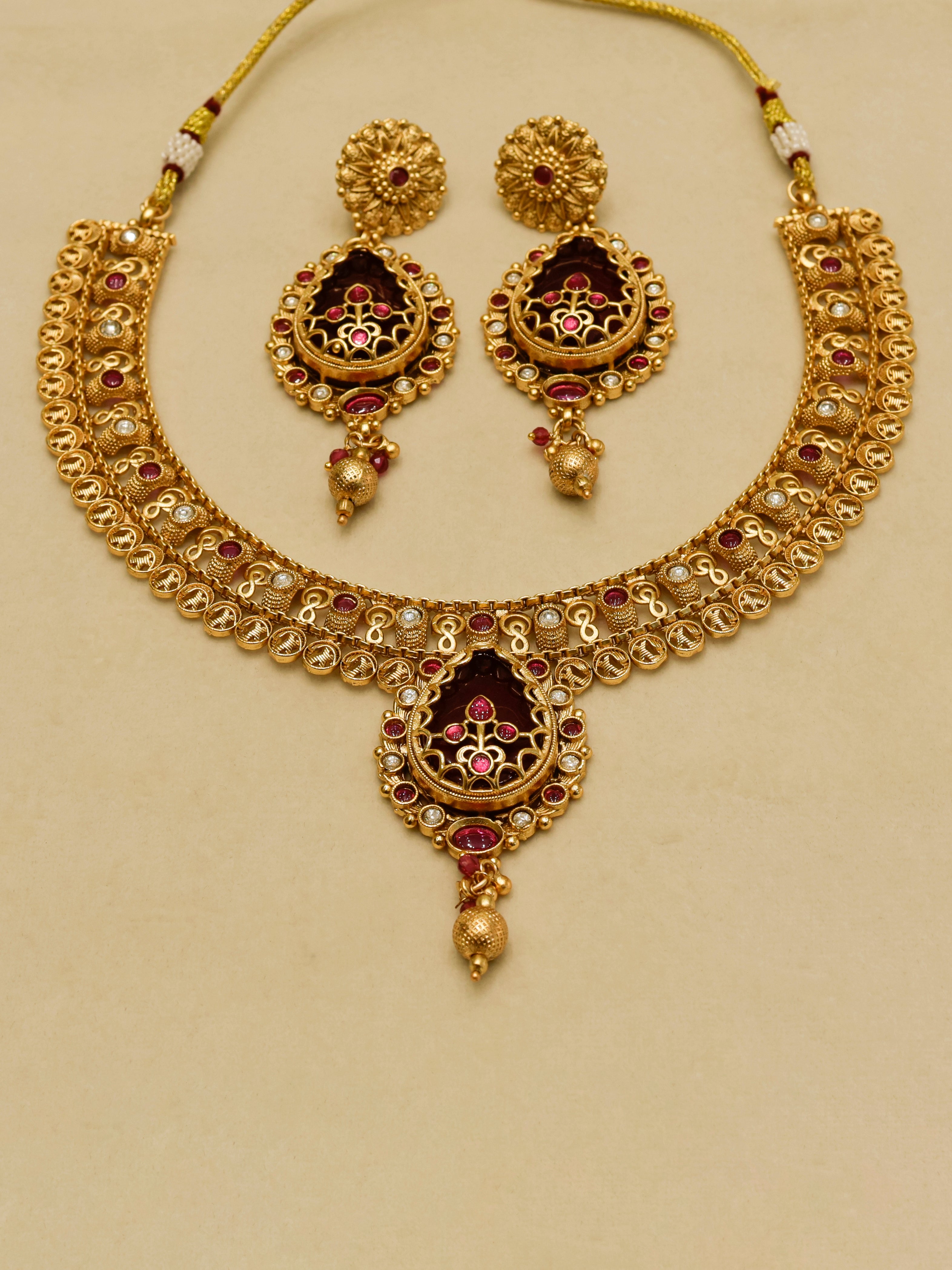 Aanura Antique Necklace with Ruby Teardrop Pendant