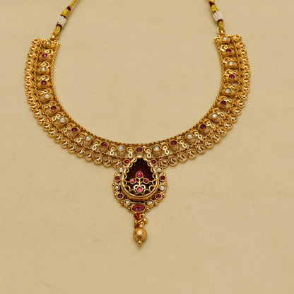 Aanura Antique Necklace with Ruby Teardrop Pendant