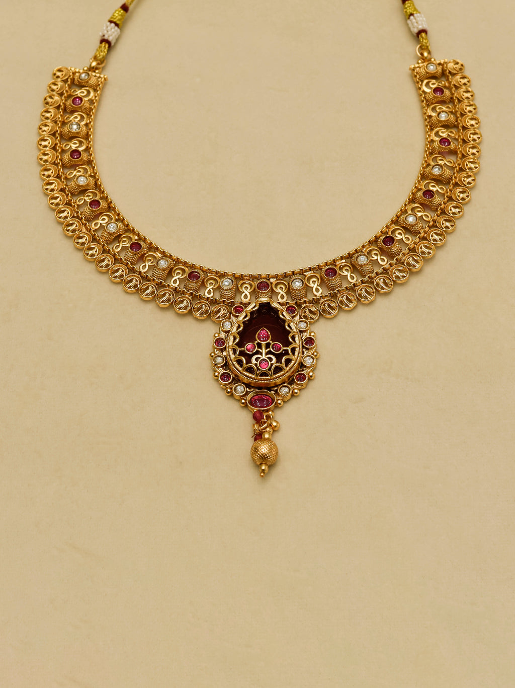 Aanura Antique Necklace with Ruby Teardrop Pendant