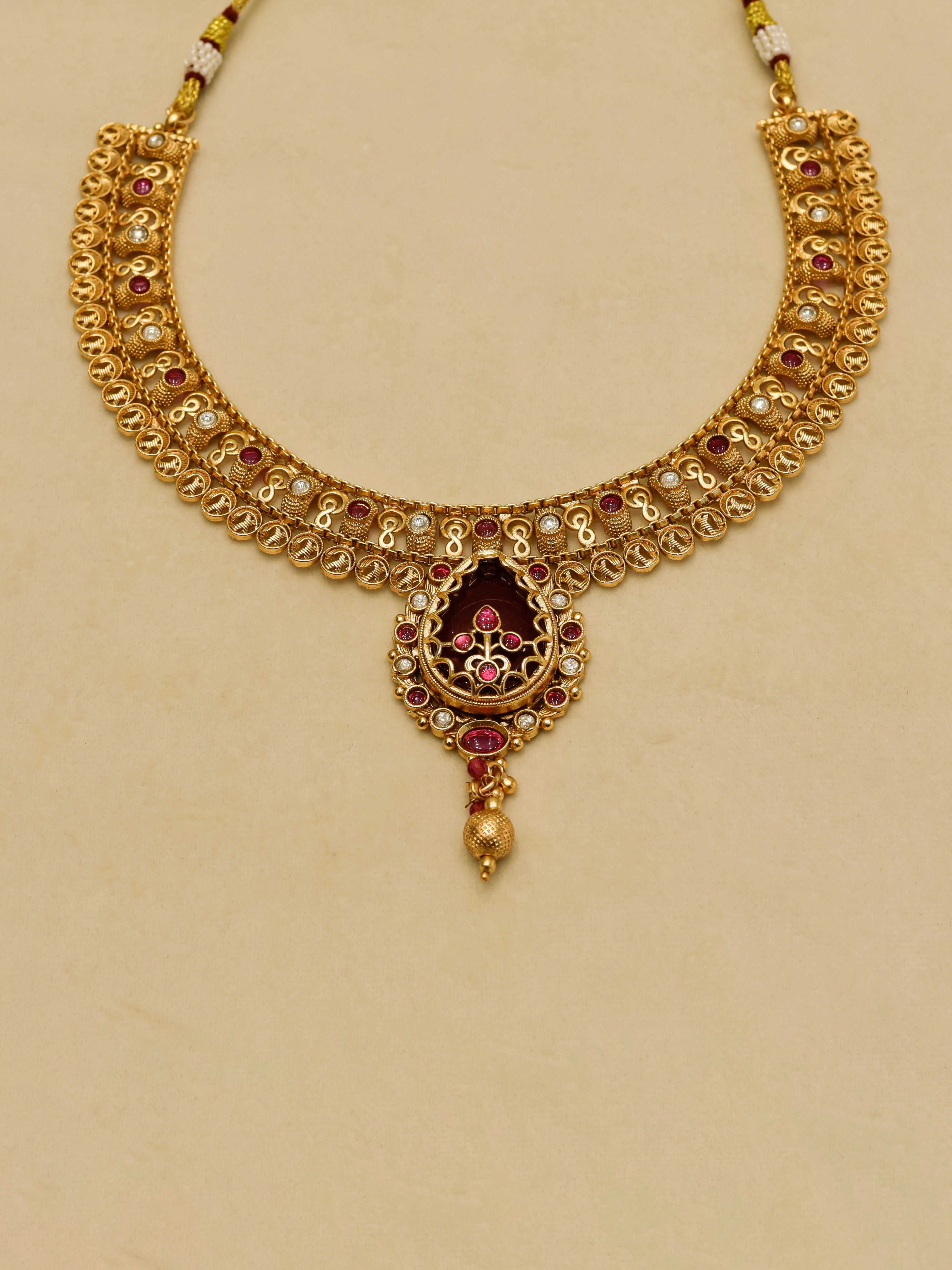 Aanura Antique Necklace with Ruby Teardrop Pendant