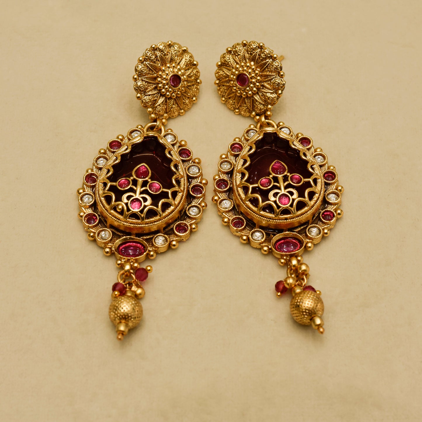 Aanura Antique Necklace with Ruby Teardrop Pendant