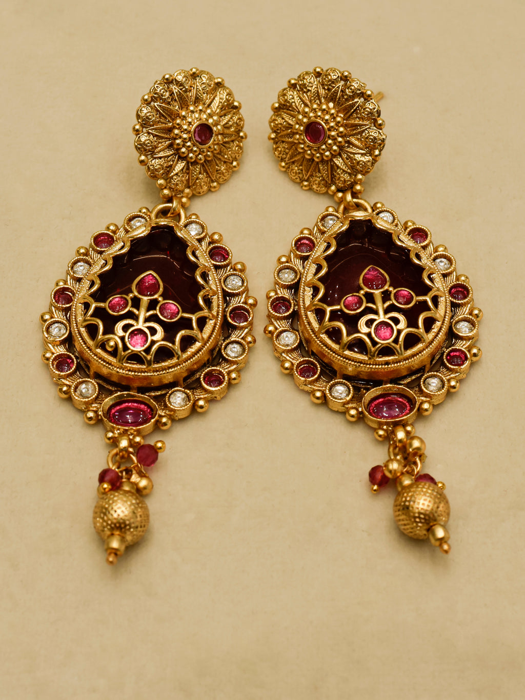 Aanura Antique Necklace with Ruby Teardrop Pendant