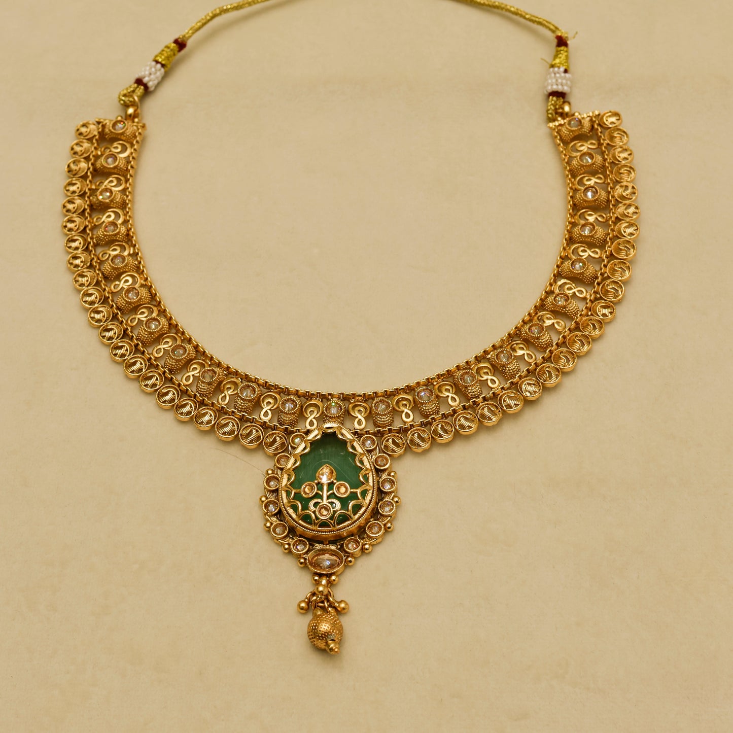 Aanura Antique Necklace with Ruby Teardrop Pendant