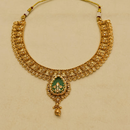 Aanura Antique Necklace with Ruby Teardrop Pendant