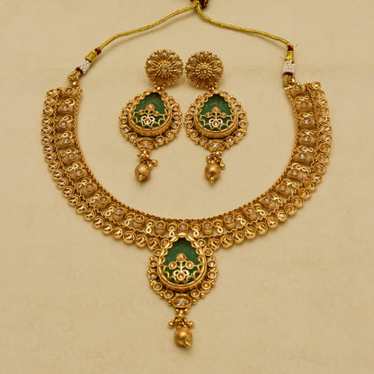 Aanura Antique Necklace with Ruby Teardrop Pendant