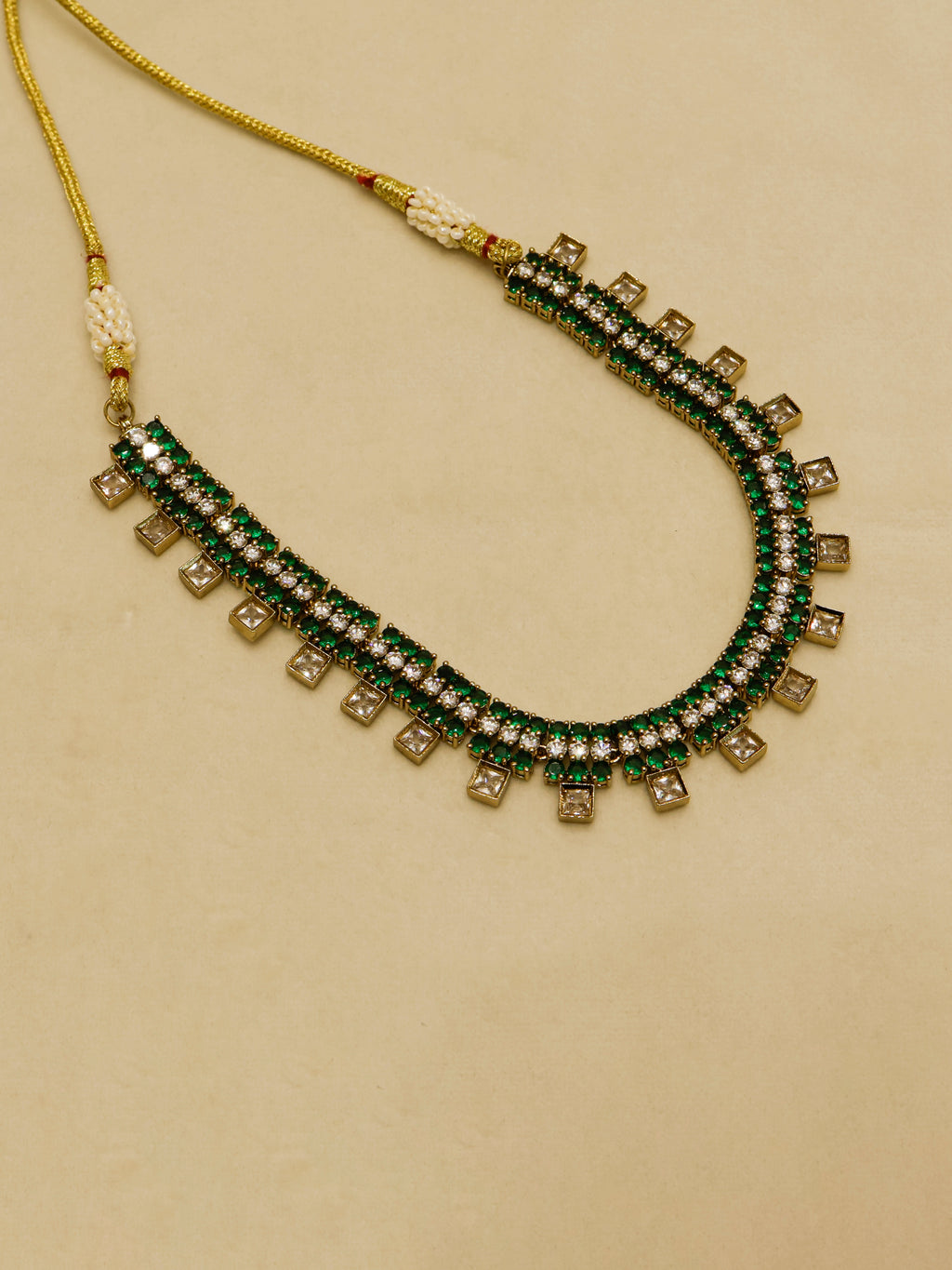 Aanura Green Beaded Choker Necklace Set with Earrings