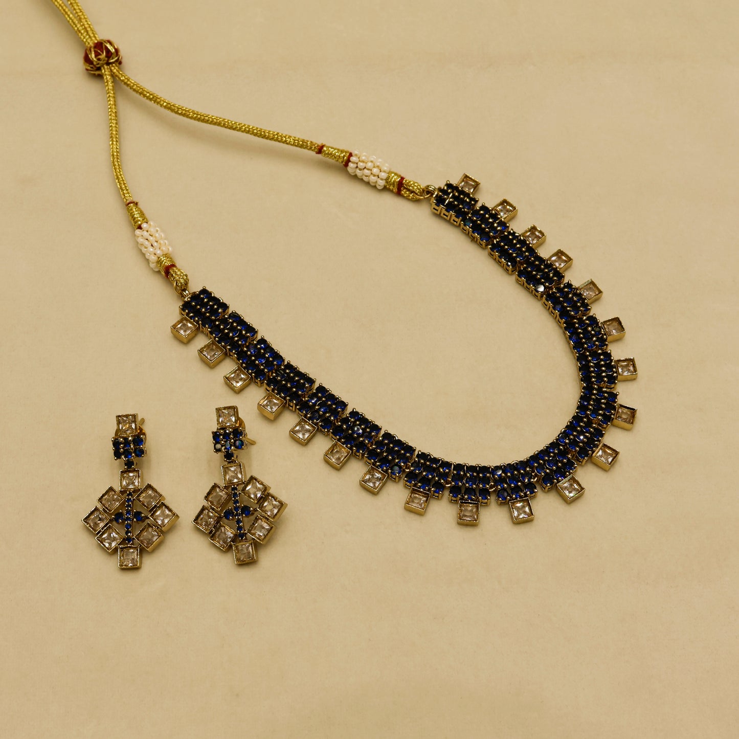 Aanura Green Beaded Choker Necklace Set with Earrings