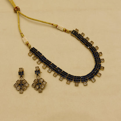 Aanura Green Beaded Choker Necklace Set with Earrings