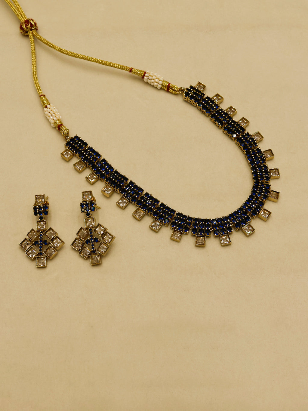 Aanura Green Beaded Choker Necklace Set with Earrings