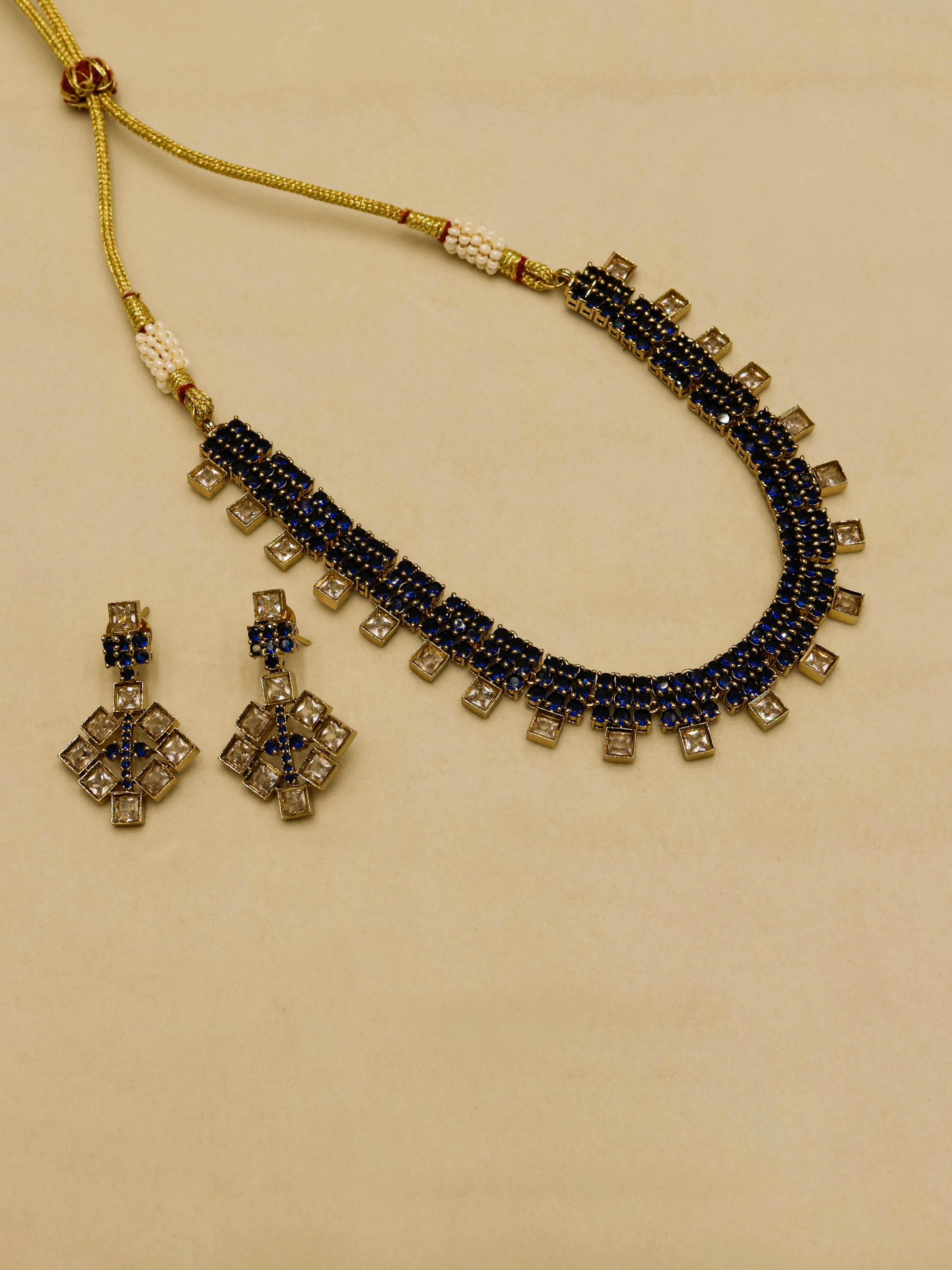 Aanura Green Beaded Choker Necklace Set with Earrings