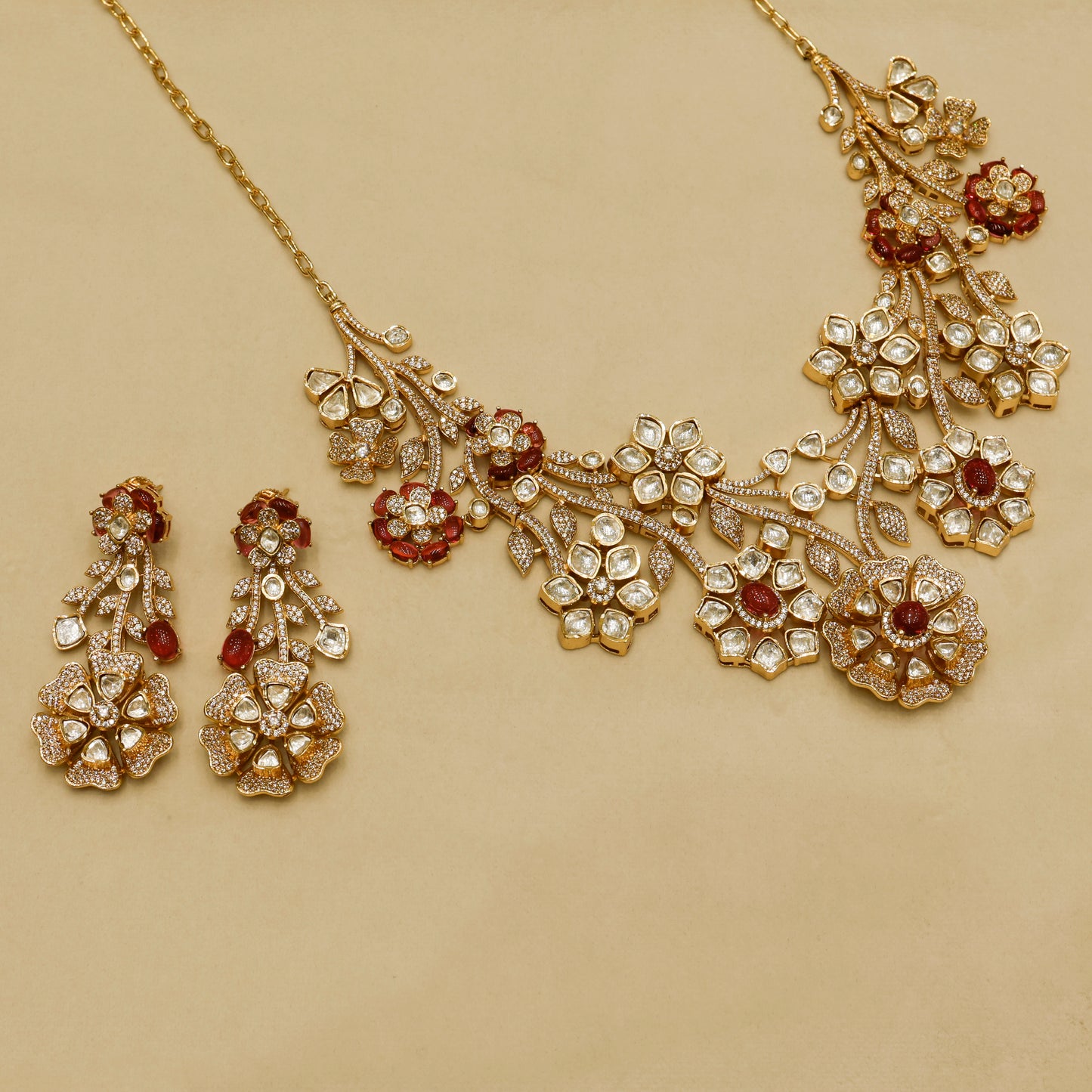 Aanura Floral Kundan Bridal Necklace Set with Earrings