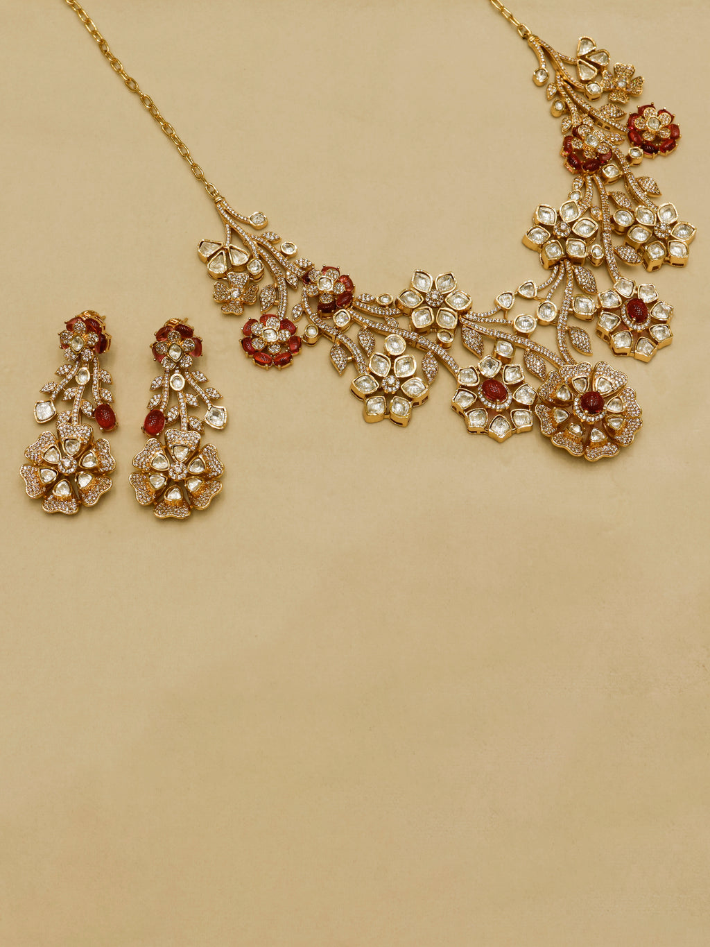 Aanura Floral Kundan Bridal Necklace Set with Earrings