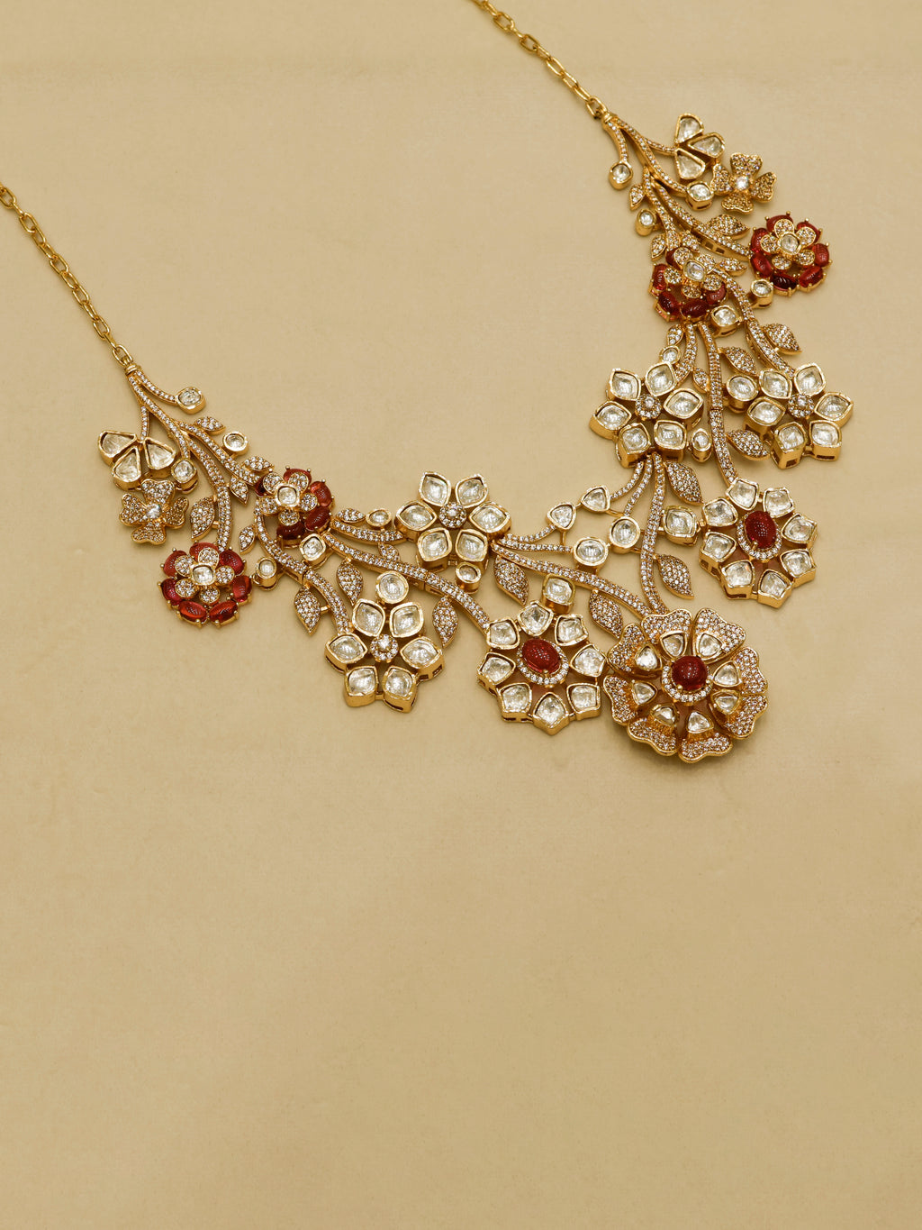 Aanura Floral Kundan Bridal Necklace Set with Earrings