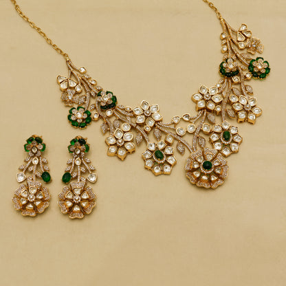 Aanura Floral Kundan Bridal Necklace Set with Earrings