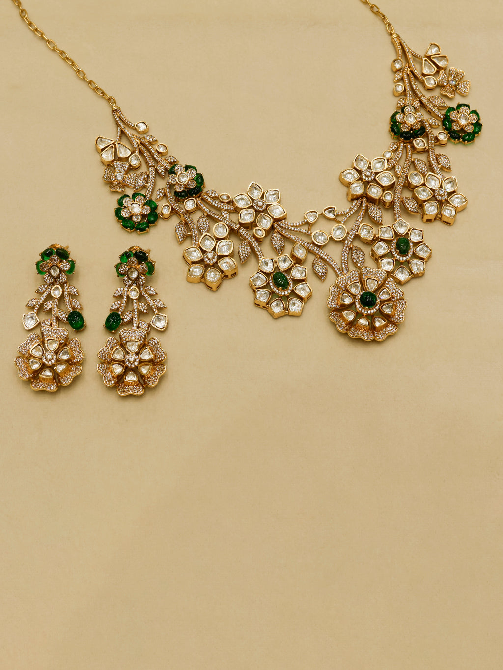 Aanura Floral Kundan Bridal Necklace Set with Earrings