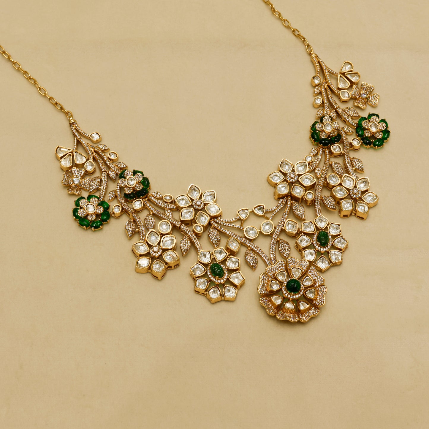 Aanura Floral Kundan Bridal Necklace Set with Earrings