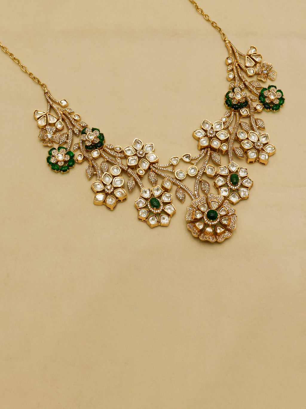 Aanura Floral Kundan Bridal Necklace Set with Earrings