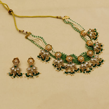 Aanura Floral Kundan Choker Necklace with Beaded Drops