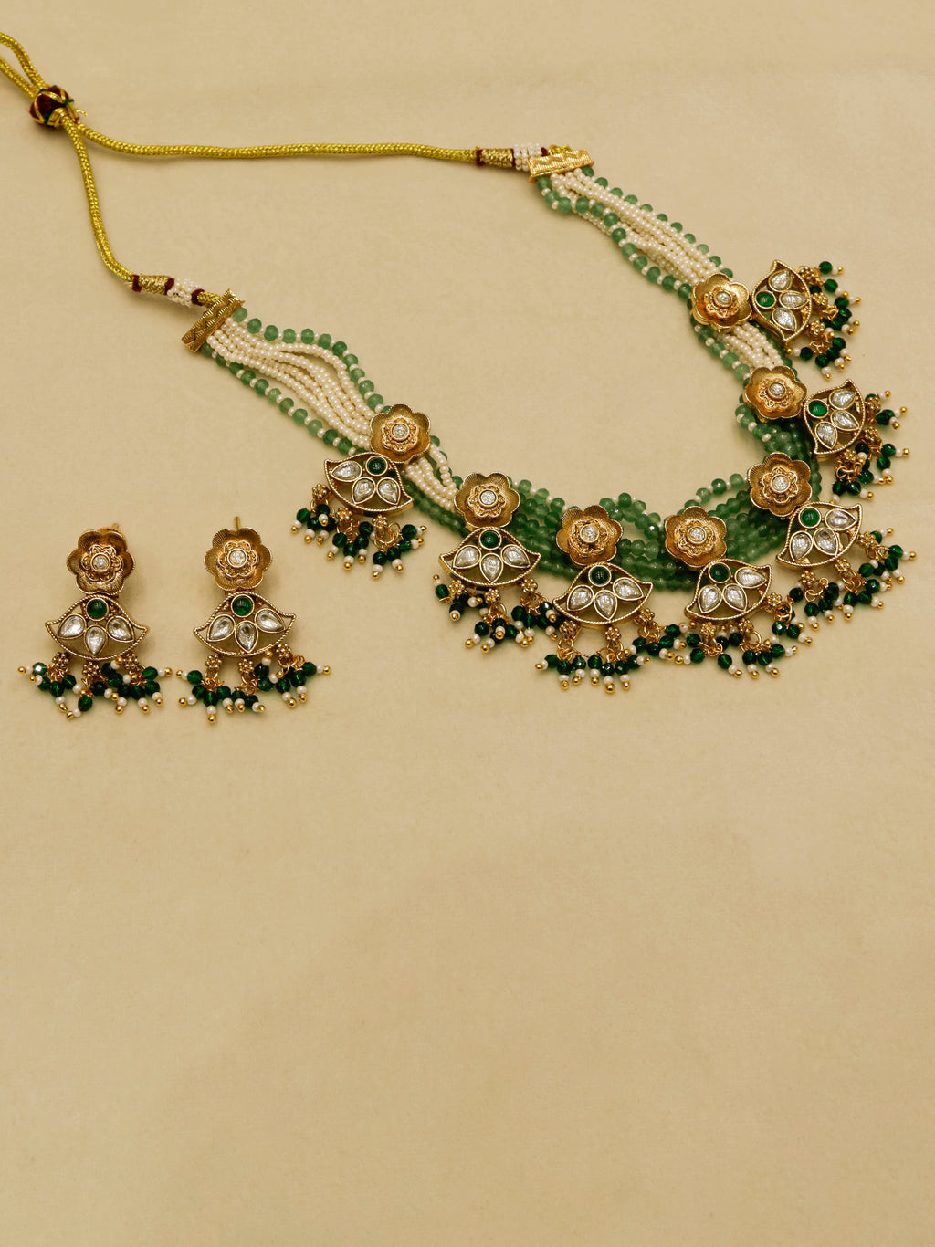 Aanura Floral Kundan Choker Necklace with Beaded Drops