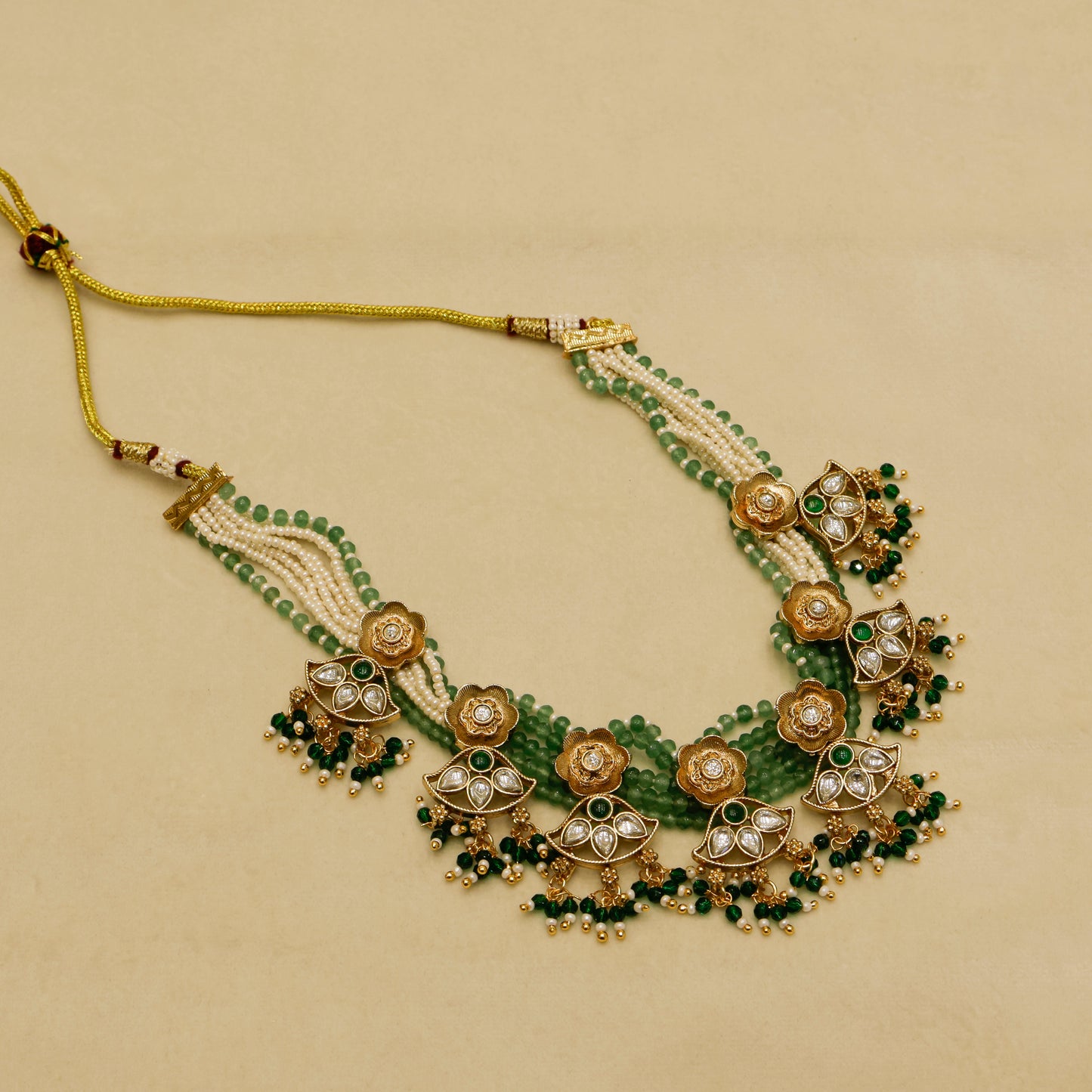 Aanura Floral Kundan Choker Necklace with Beaded Drops
