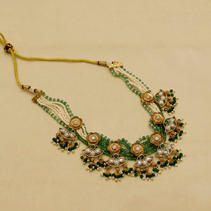 Aanura Floral Kundan Choker Necklace with Beaded Drops