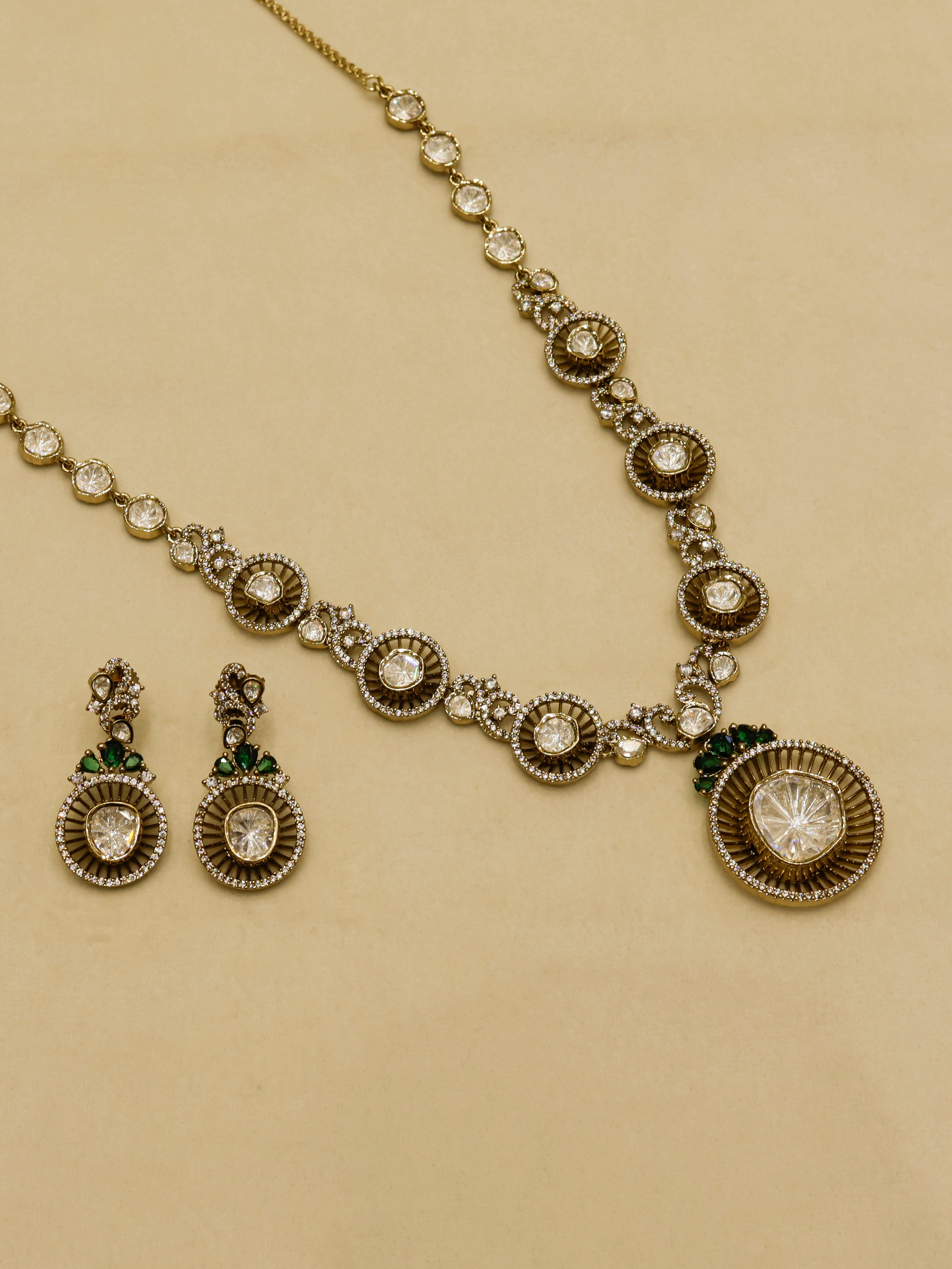 Aanura Long Kundan Necklace with Statement Pendant