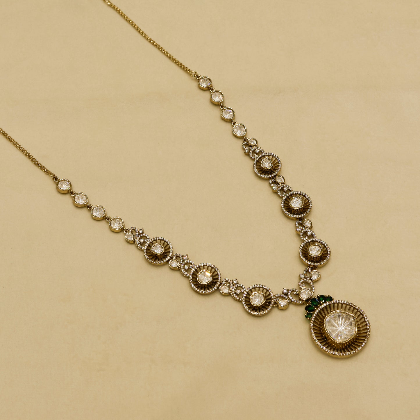 Aanura Long Kundan Necklace with Statement Pendant