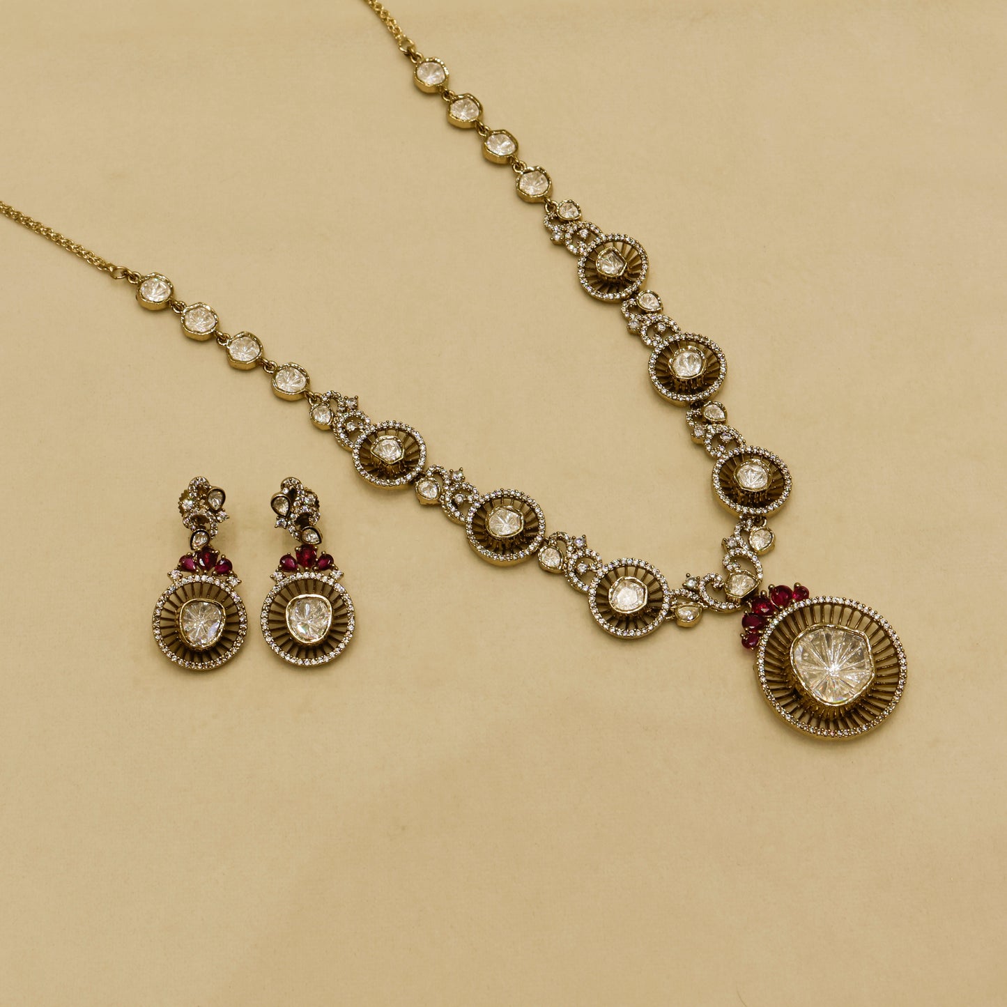 Aanura Long Kundan Necklace with Statement Pendant