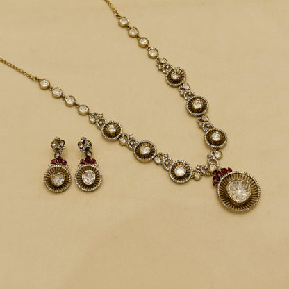 Aanura Long Kundan Necklace with Statement Pendant