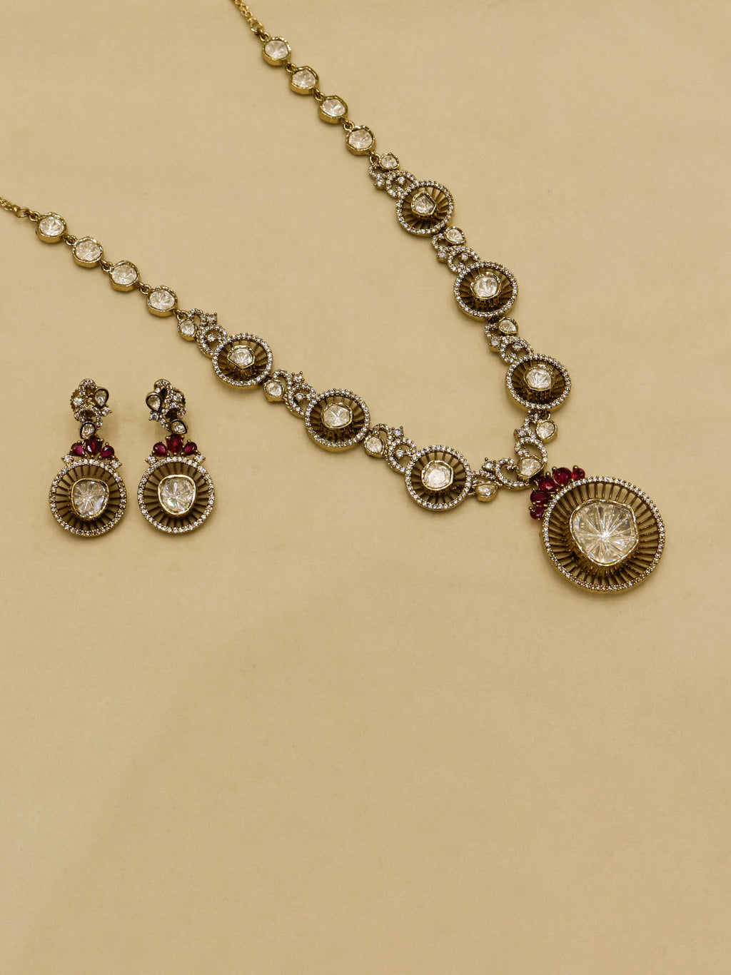 Aanura Long Kundan Necklace with Statement Pendant