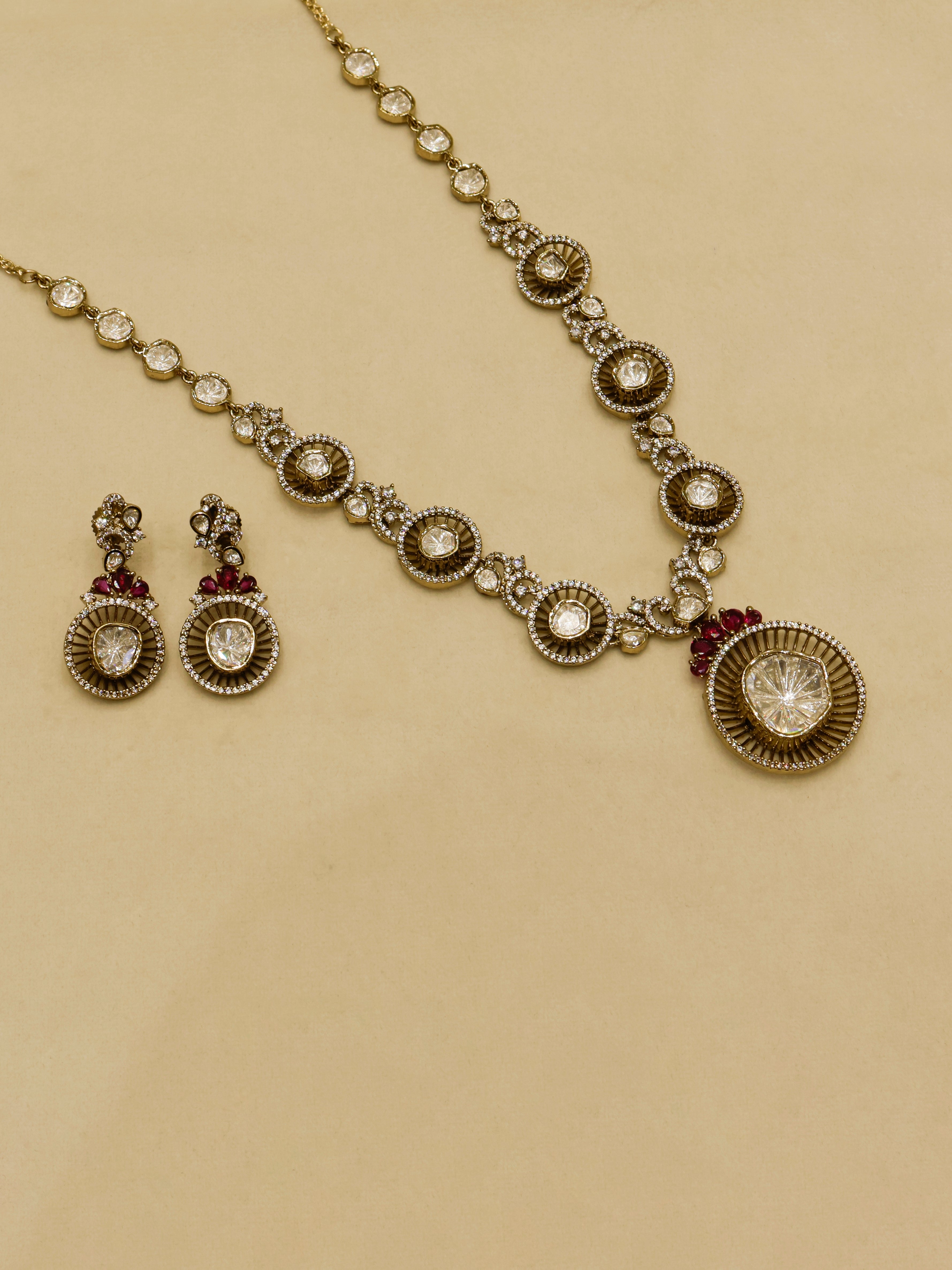 Aanura Long Kundan Necklace with Statement Pendant