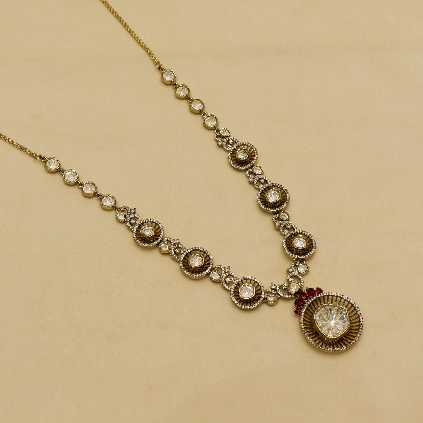 Aanura Long Kundan Necklace with Statement Pendant