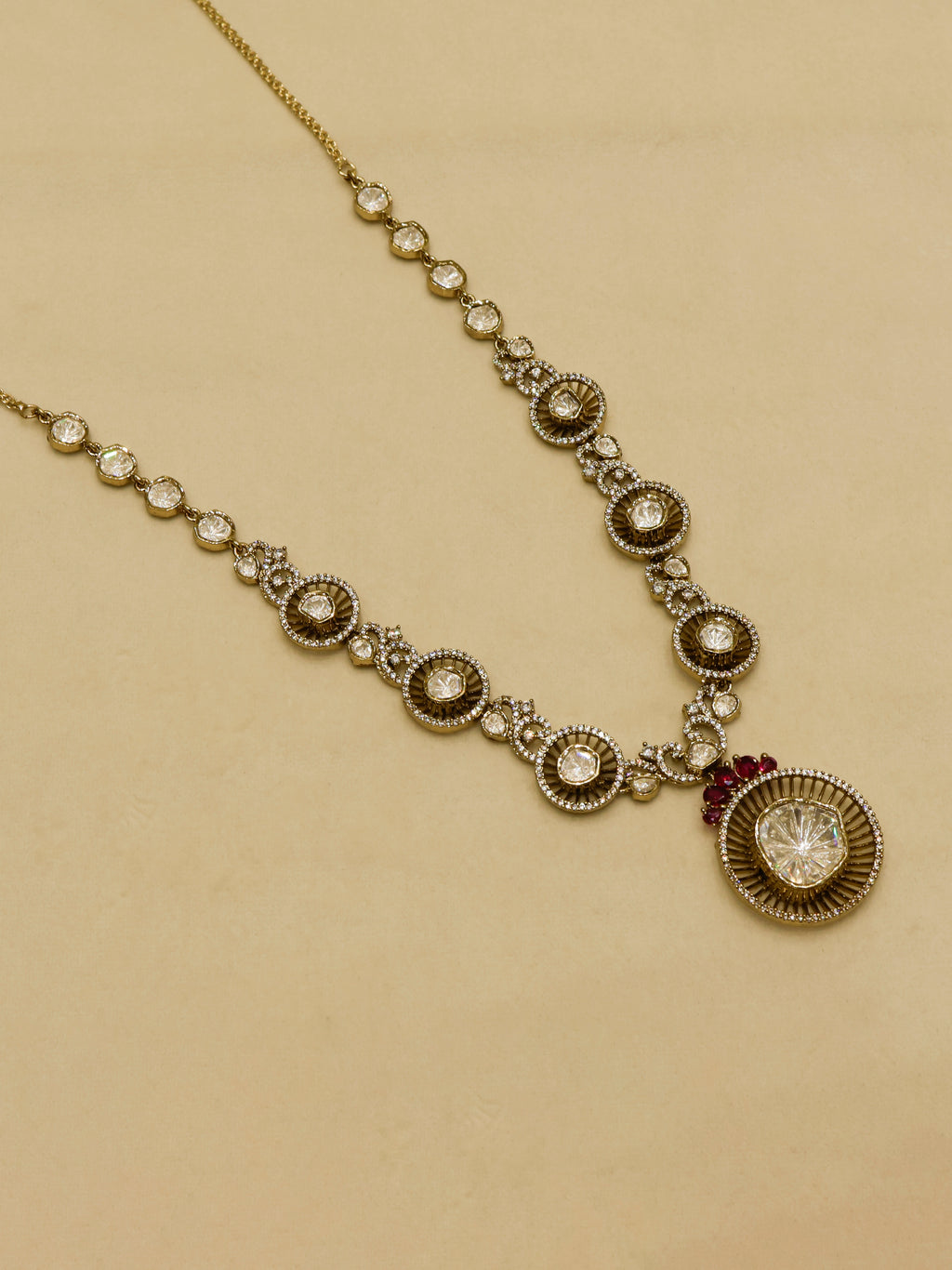 Aanura Long Kundan Necklace with Statement Pendant