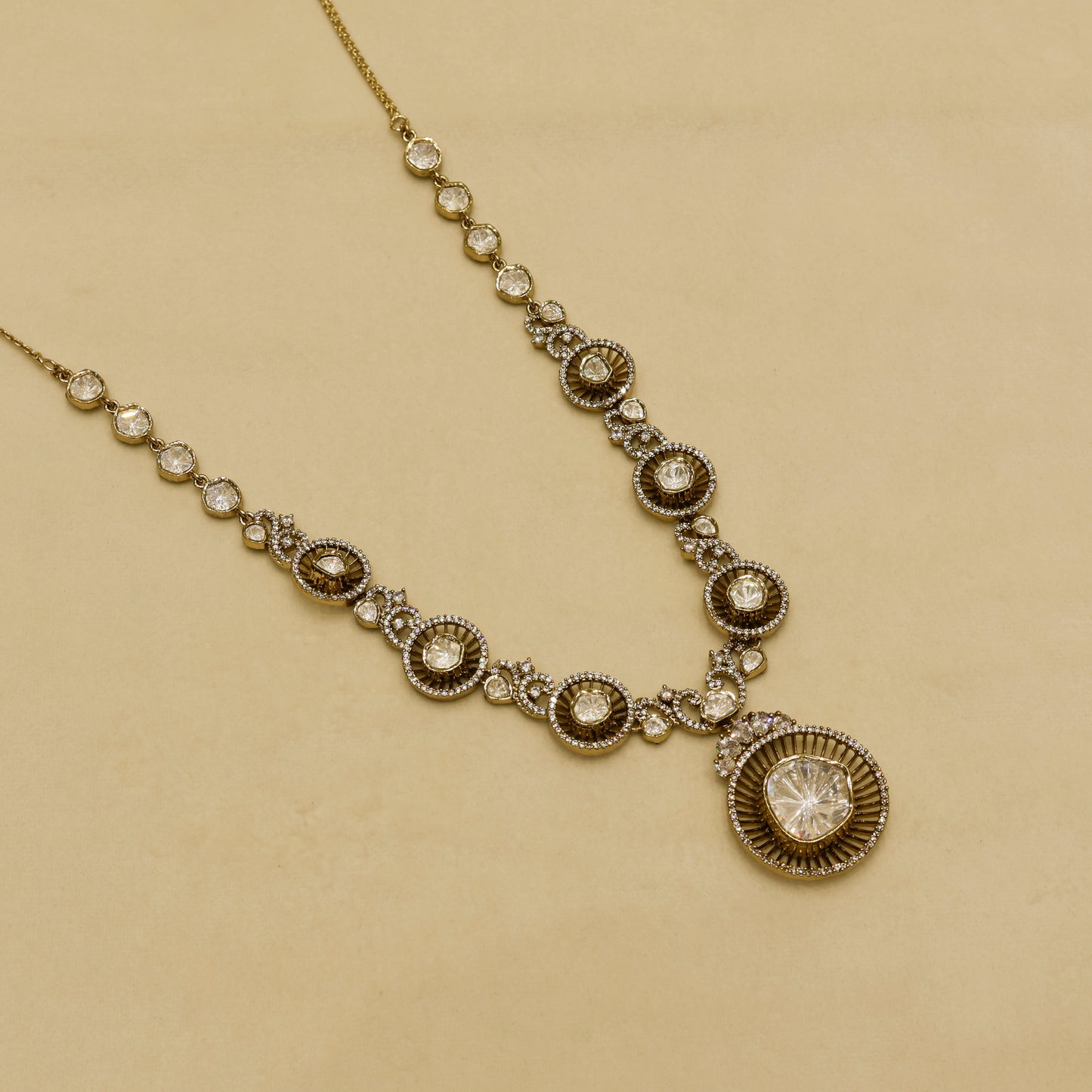 Aanura Long Kundan Necklace with Statement Pendant