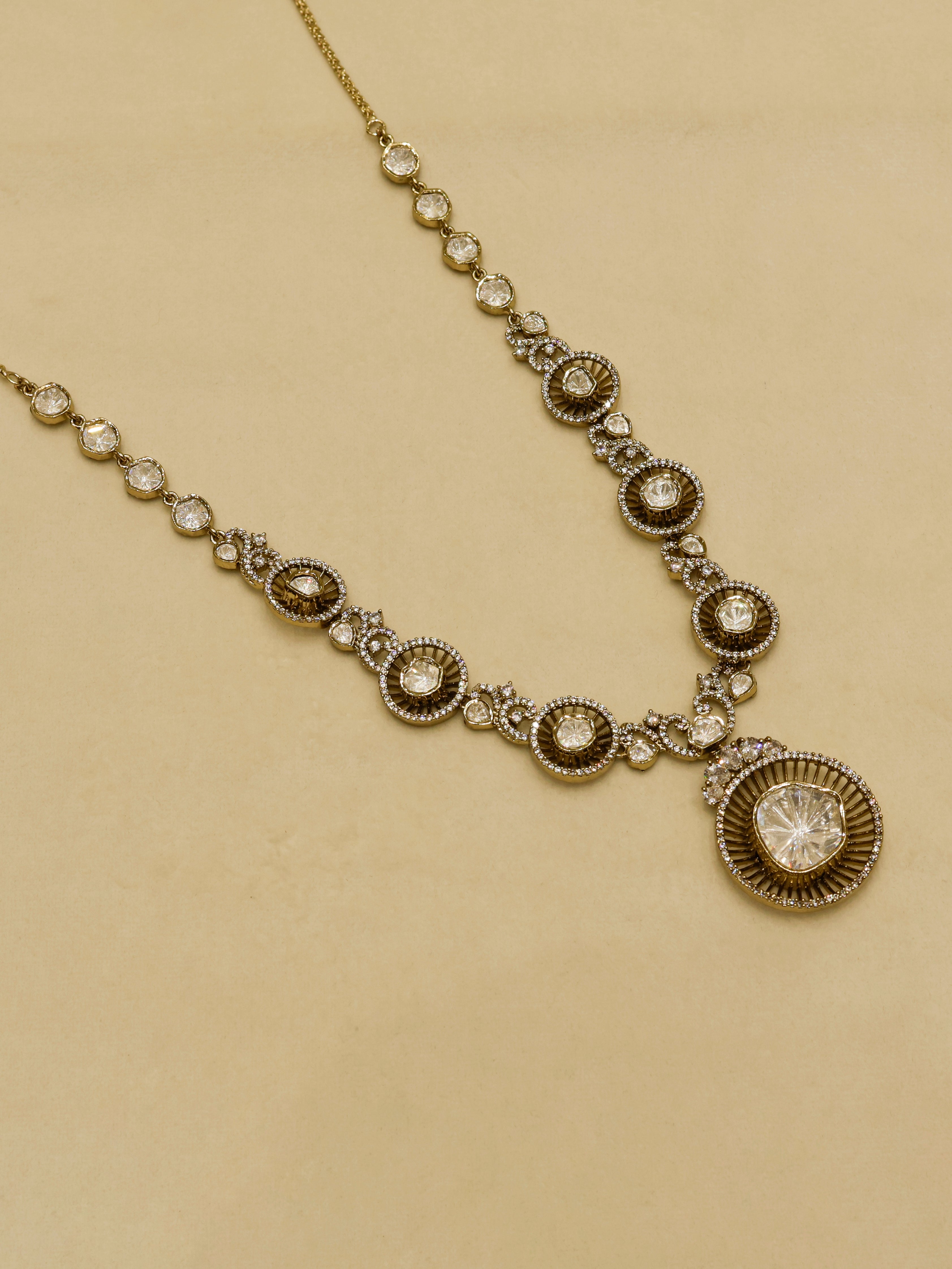 Aanura Long Kundan Necklace with Statement Pendant