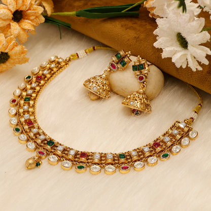 Classic Kundan Pearl Drop Necklace with Matching Earrings
