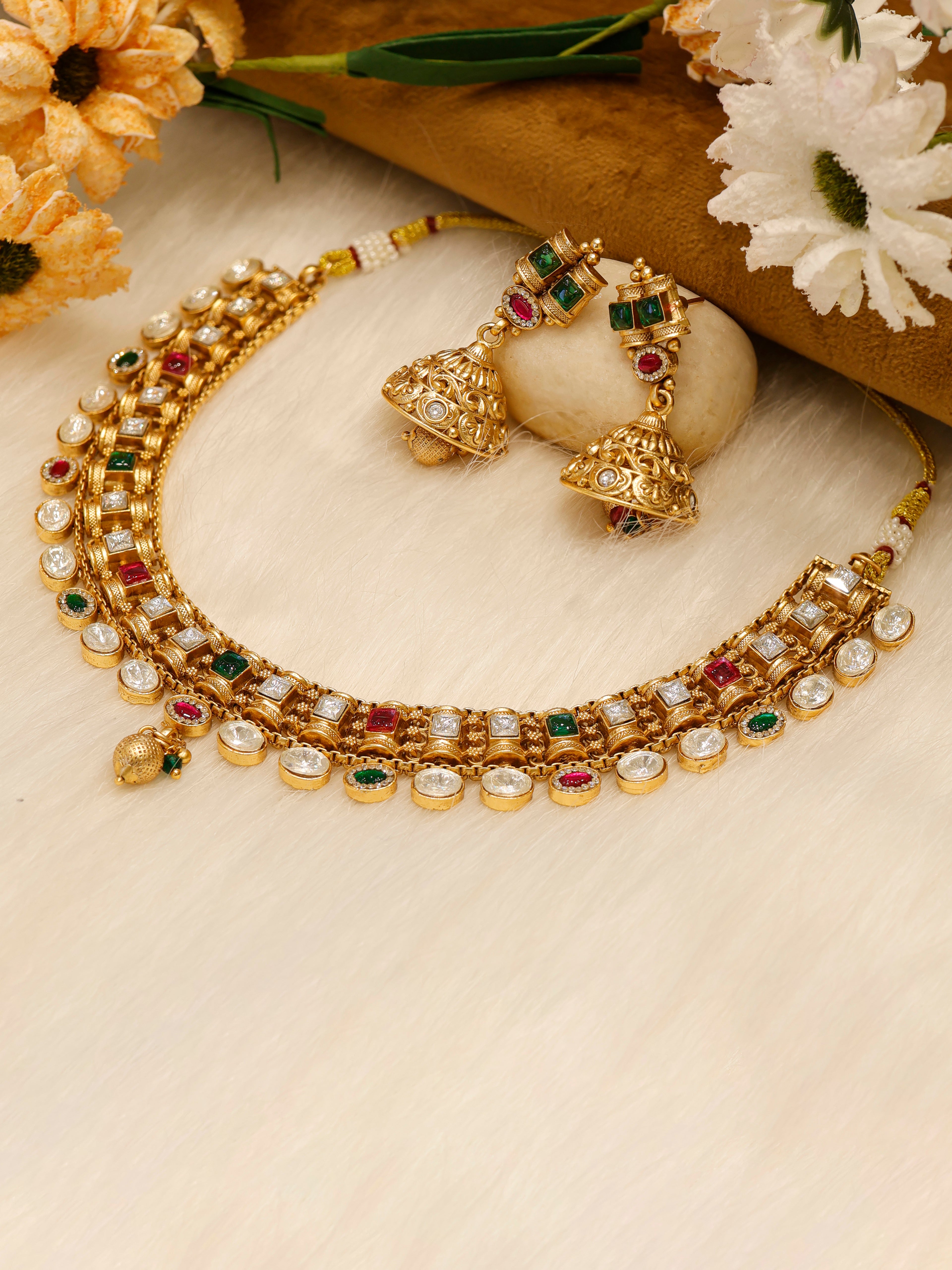 Classic Kundan Pearl Drop Necklace with Matching Earrings