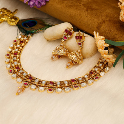 Classic Kundan Pearl Drop Necklace with Matching Earrings