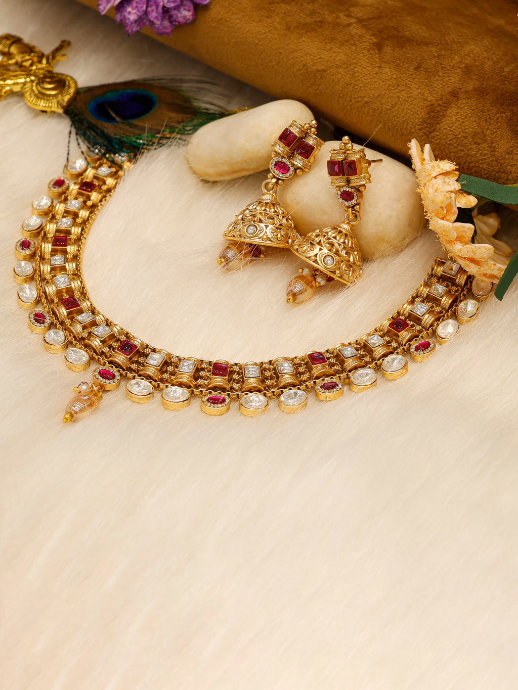 Classic Kundan Pearl Drop Necklace with Matching Earrings