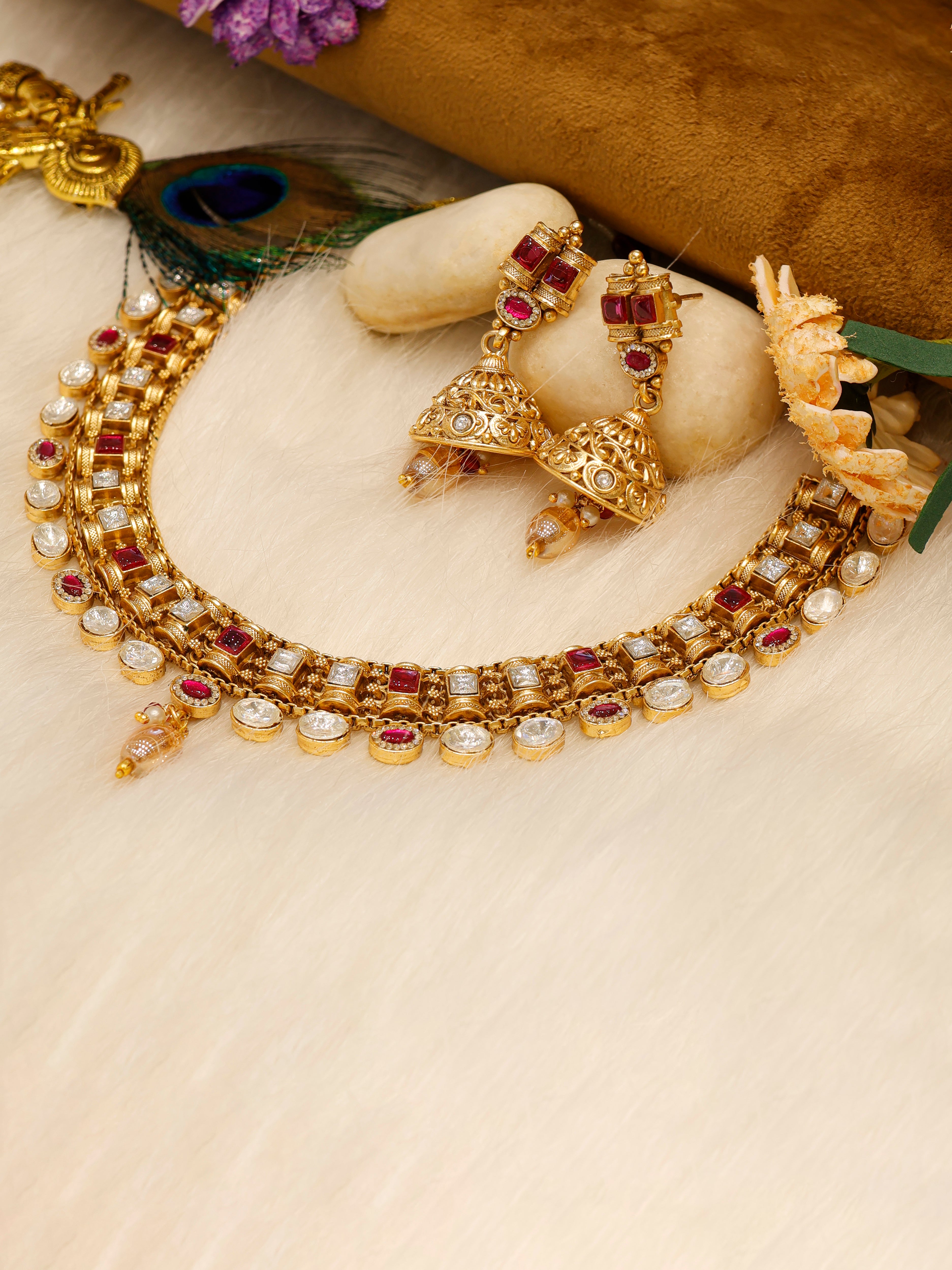 Classic Kundan Pearl Drop Necklace with Matching Earrings