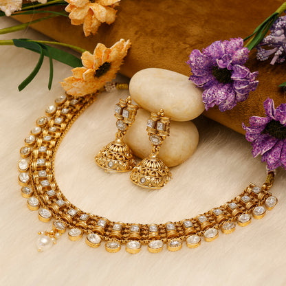 Classic Kundan Pearl Drop Necklace with Matching Earrings