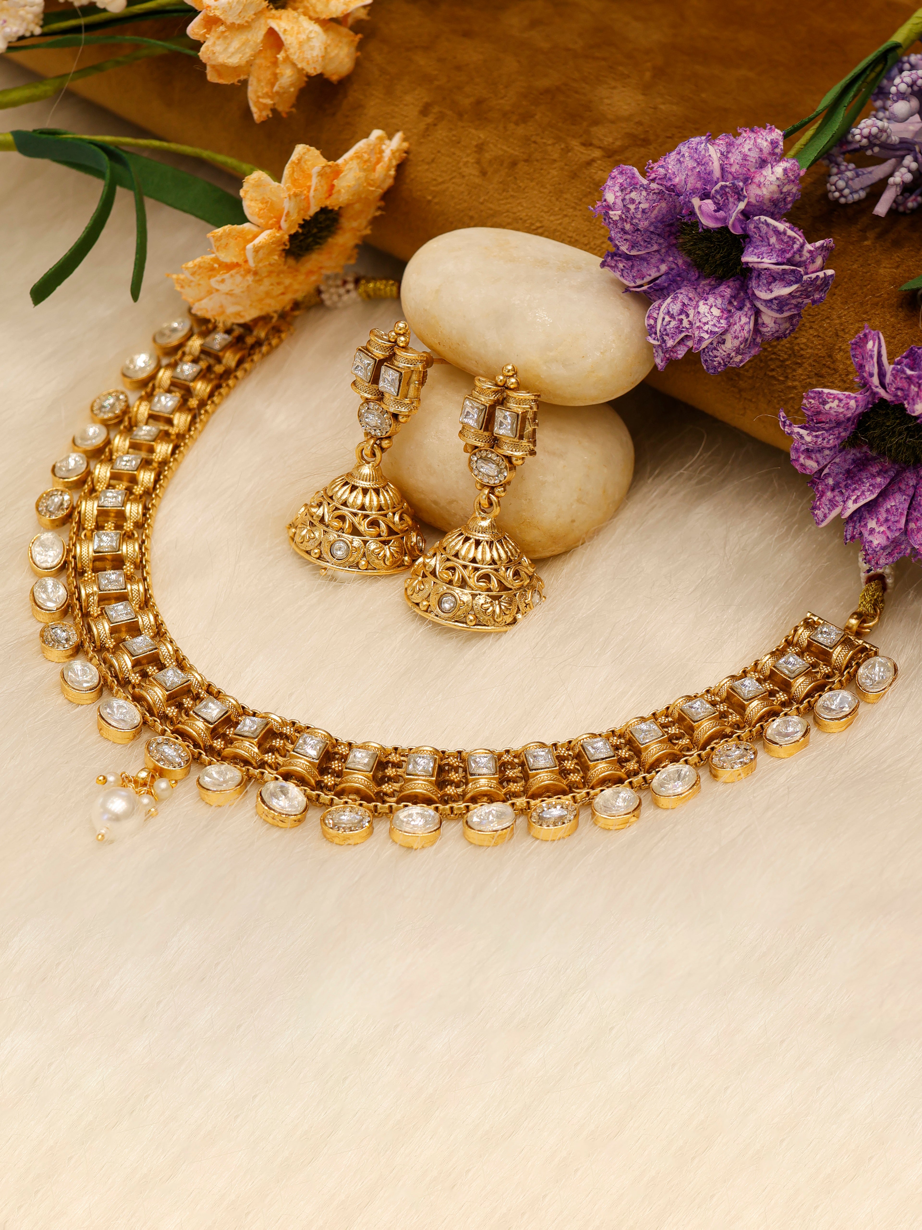 Classic Kundan Pearl Drop Necklace with Matching Earrings